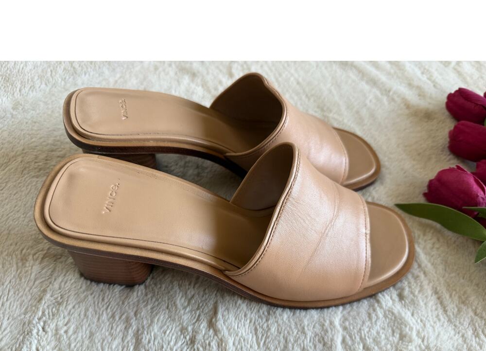 Vince Donna Block Heel Slip on Sandal Size 9.5M Leather